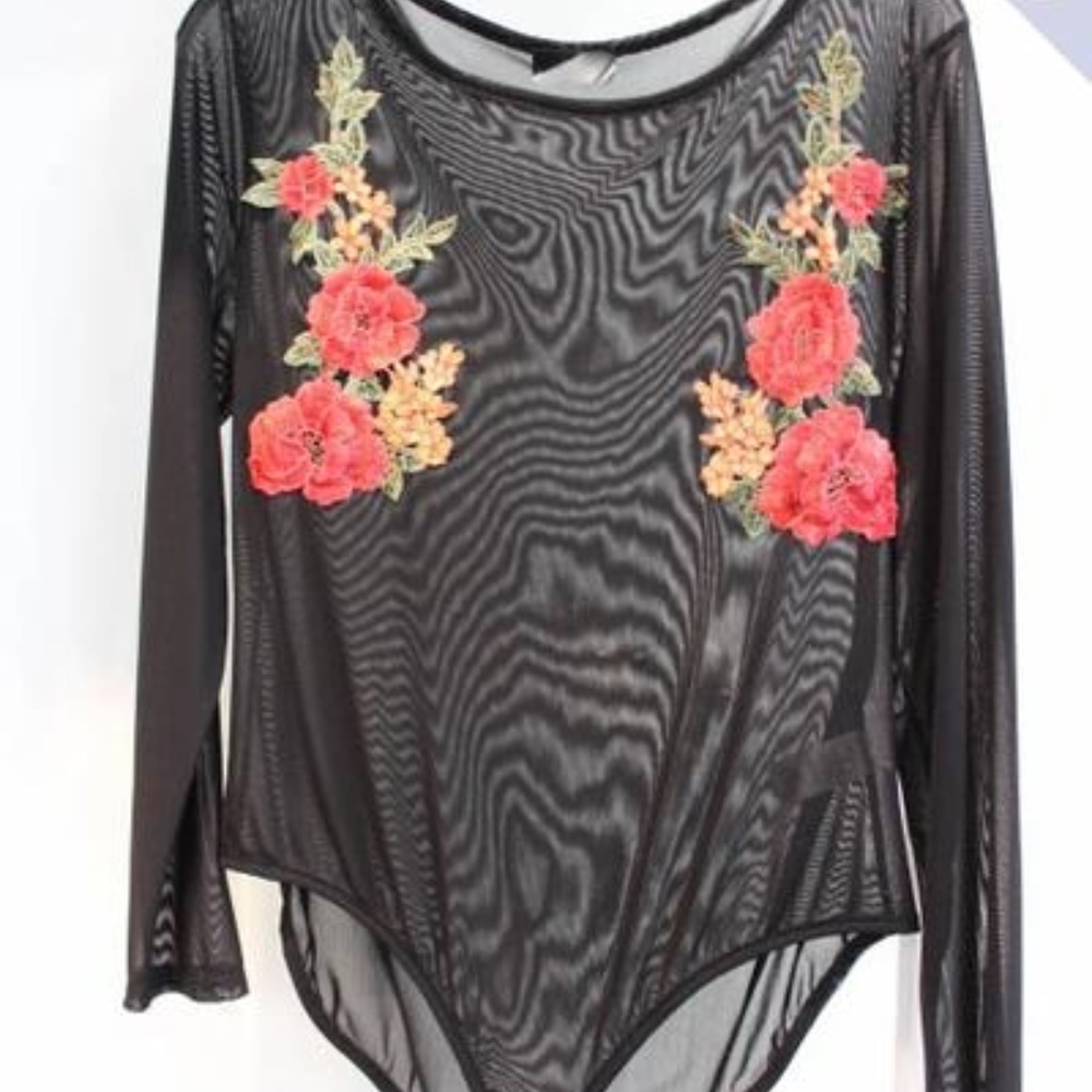 Women Plus Sheer Black Shirt with Roses
